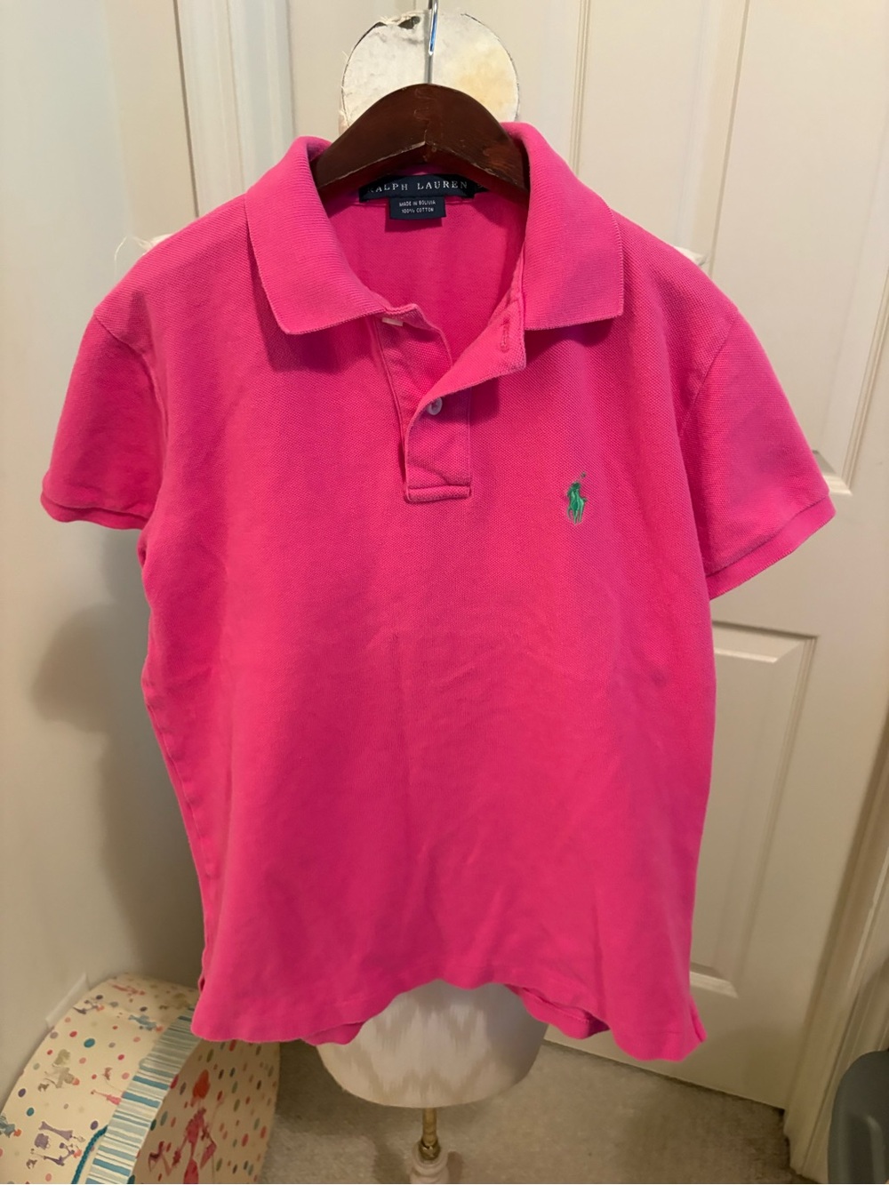 Ralph Lauren Bright Pink women’s size Small Polo with Green Logo $75
